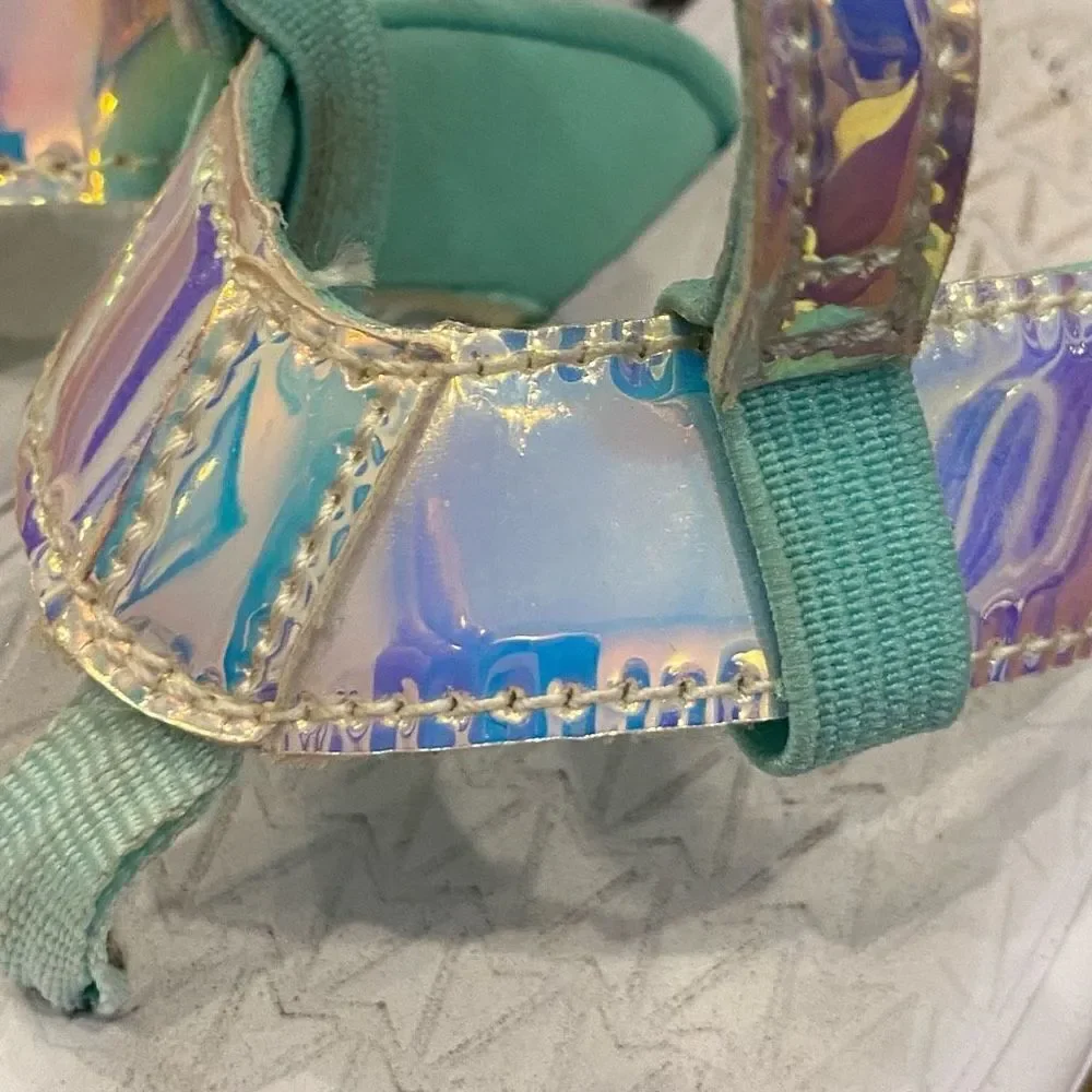 Wonder Nation Toddler Iridescent Aqua Silver Flip Flop Sandal Size 7-8